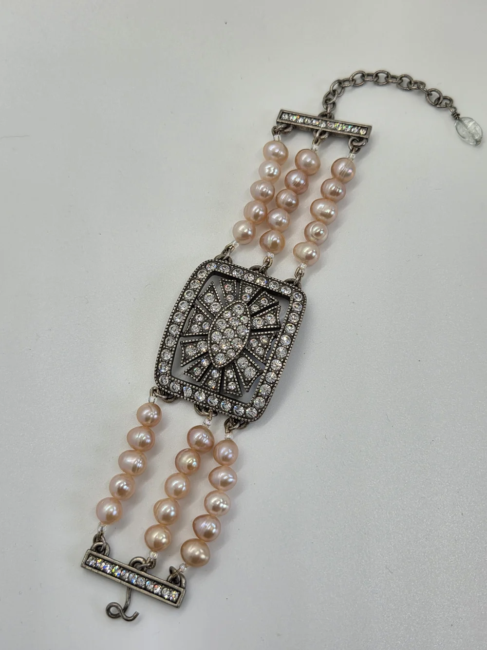 Blush Pearl and Crystal Statement Bracelet